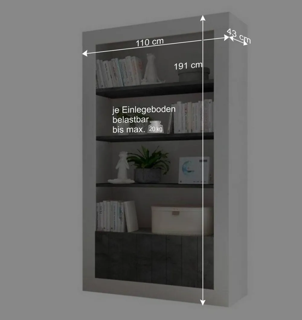 Wohnen Graue Möbel|Loft Möbel*Modernes Bücherregal in Grau zweifarbig - Bari