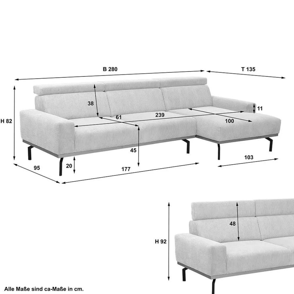 Wohnen Sofas|Sofa*Modernes Ecksofa in Creme Cordbezug - Caldizza