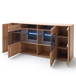 Wohnen Modernes Eiche Sideboard mit Glaseinsätzen - Assela