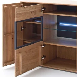 Wohnen Modernes Eiche Sideboard mit Glaseinsätzen - Assela