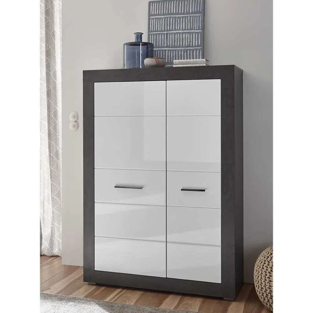 Wohnen Modernes Hochglanz Highboard mit 2 Türen - Istensa I
