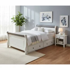 Wohnen Modernes Landhausbett in Weiß & Grau - Caneon