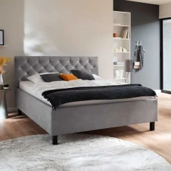 Wohnen Modernes Stoffbett mit Bettkasten in Hellgrau - Villaro
