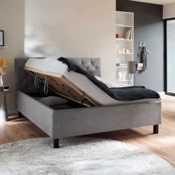 Wohnen Modernes Stoffbett mit Bettkasten in Hellgrau - Villaro