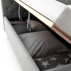 Wohnen Modernes Stoffbett mit Bettkasten in Hellgrau - Villaro