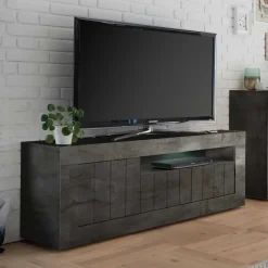 Wohnen Loft Möbel|Industrial Möbel*Modern-geradliniges TV Board in Dunkelgrau Dekor - Bella