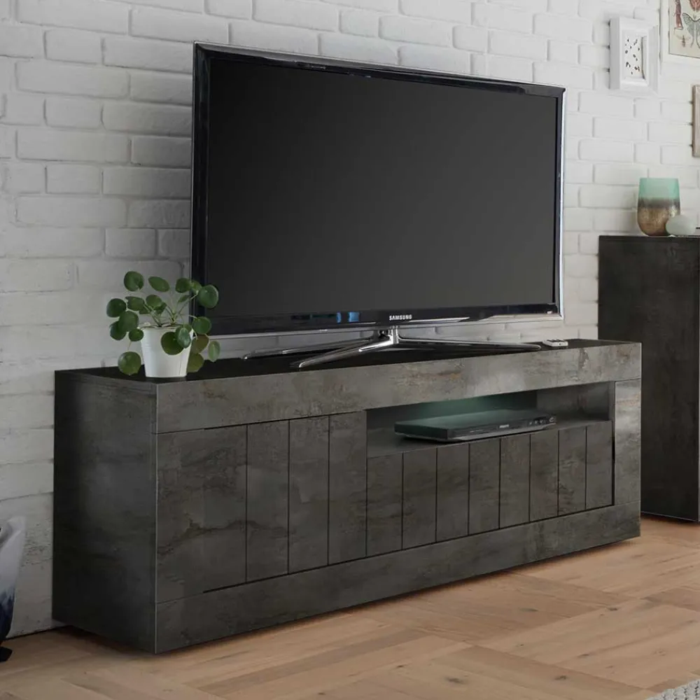 Wohnen Loft Möbel|Industrial Möbel*Modern-geradliniges TV Board in Dunkelgrau Dekor - Bella