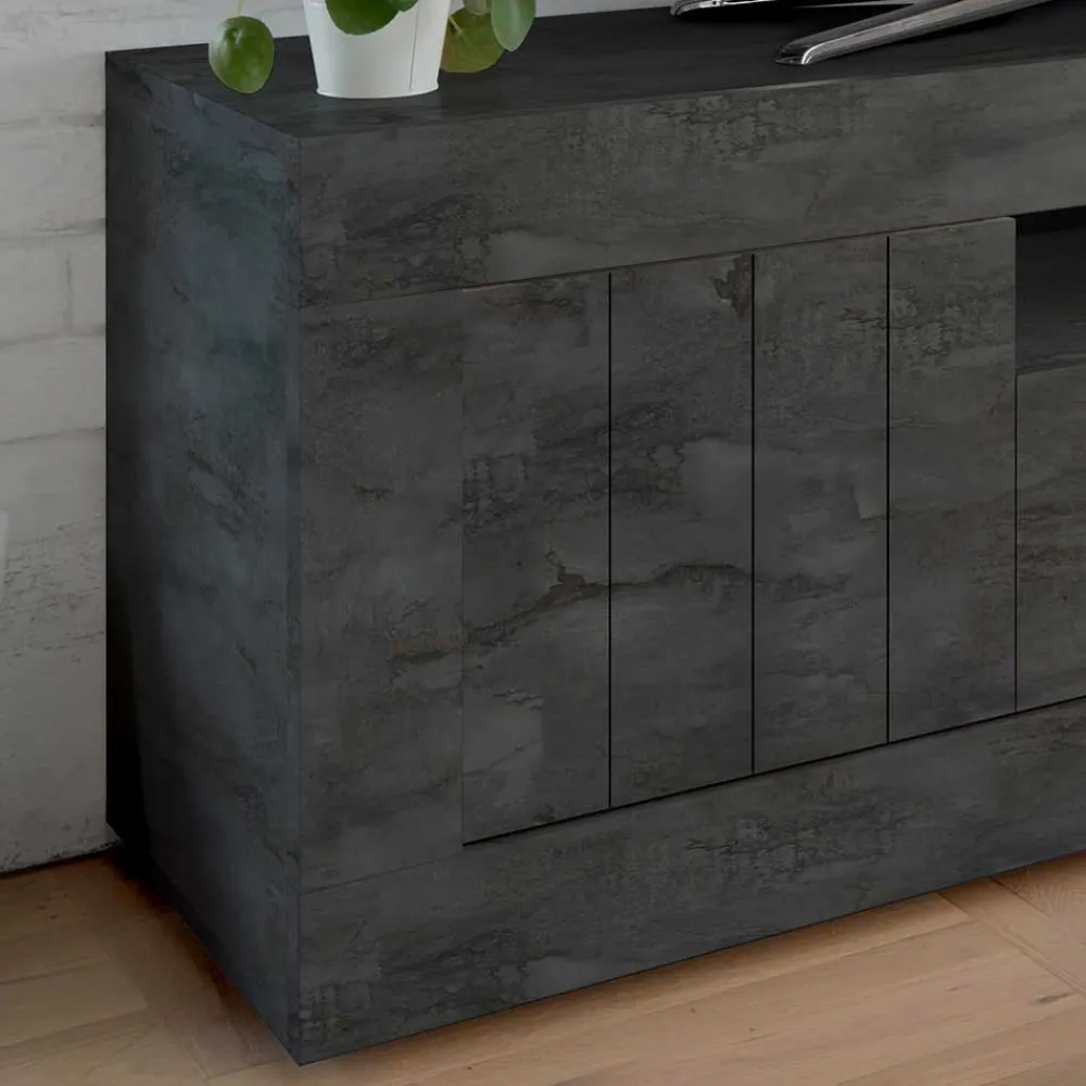 Wohnen Loft Möbel|Industrial Möbel*Modern-geradliniges TV Board in Dunkelgrau Dekor - Bella