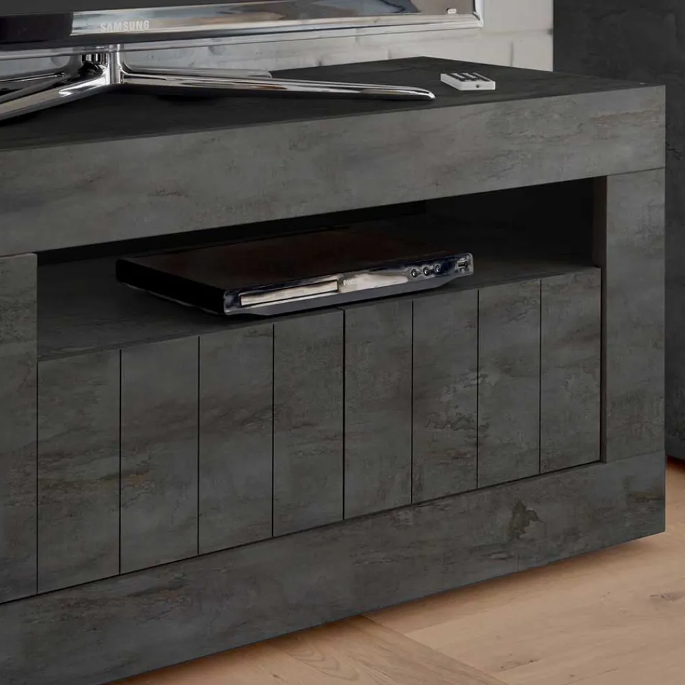 Wohnen Loft Möbel|Industrial Möbel*Modern-geradliniges TV Board in Dunkelgrau Dekor - Bella