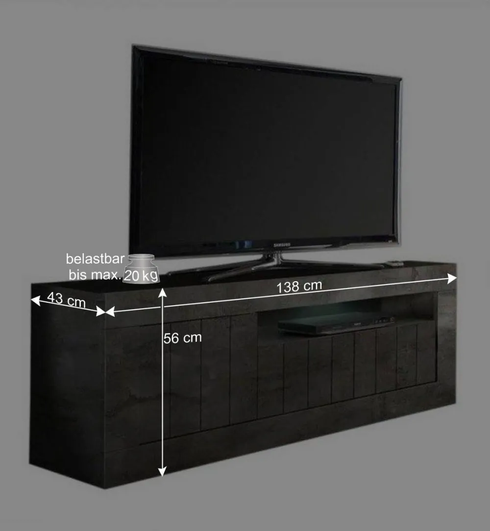 Wohnen Loft Möbel|Industrial Möbel*Modern-geradliniges TV Board in Dunkelgrau Dekor - Bella