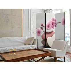 Wohnen Motiv Paravent Kirschblüten & Herz Steine - Drois