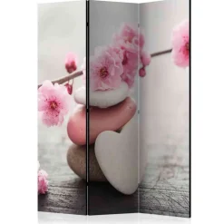 Wohnen Motiv Paravent Kirschblüten & Herz Steine - Drois