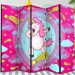 Wohnen Kinder-Paravents|Kindermöbel*Motiv Paravent Tanzendes Einhorn Dab - Loho