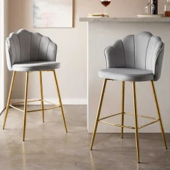 Wohnen Barhocker|Hocker*Muschel Barstühle in Hellgrau & Gold - Locceri (2er Set)