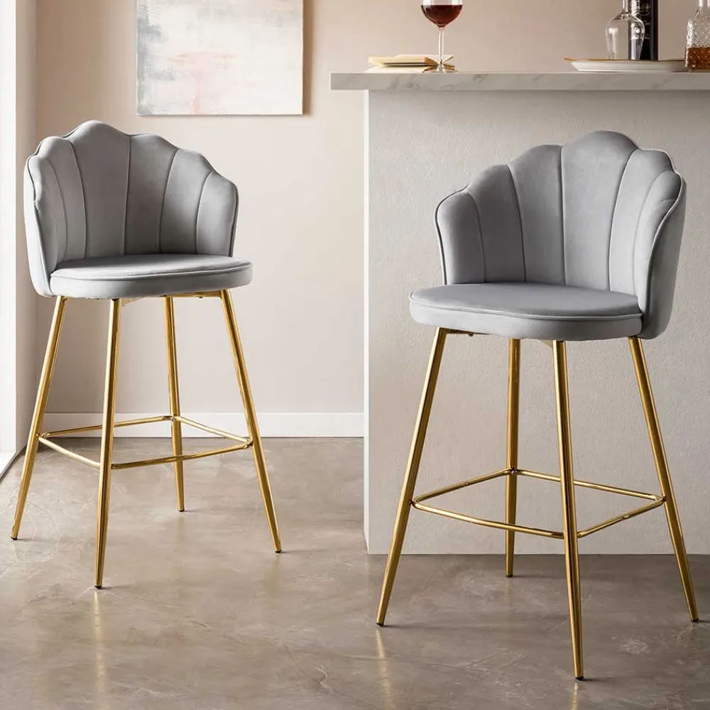 Wohnen Barhocker|Hocker*Muschel Barstühle in Hellgrau & Gold - Locceri (2er Set)