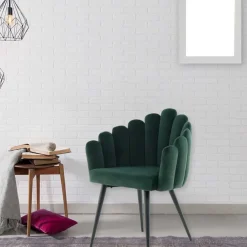 Wohnen Küchenstühle|Esszimmerstühle*Muschel-Designstuhl in Dunkelgrün Samt - Kenia