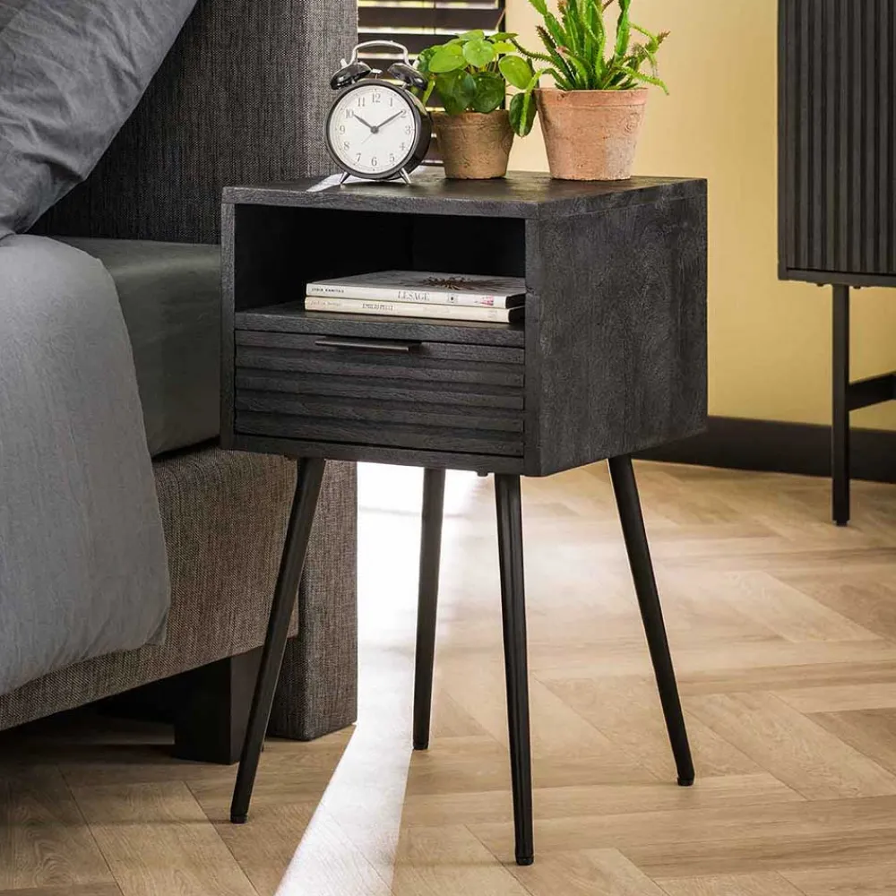 Wohnen Nachttische*Nachtkommode Beistelltisch in Schwarz - Jadamos