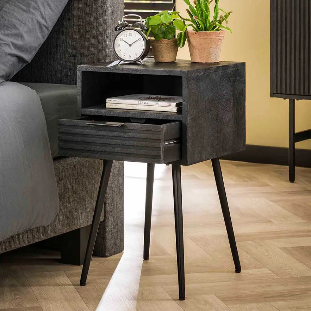 Wohnen Nachttische*Nachtkommode Beistelltisch in Schwarz - Jadamos