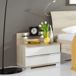 Wohnen Nachtkommode Forcelan in Eiche Sägerau Weiß