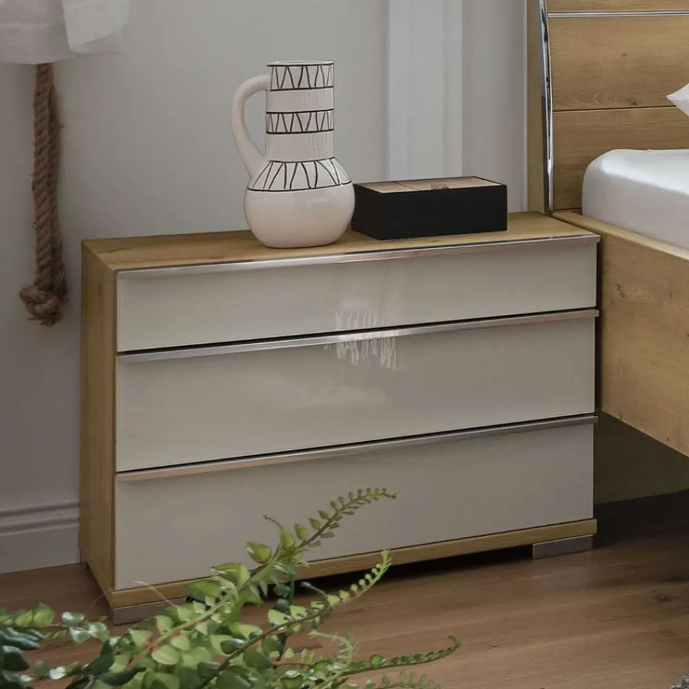Wohnen Kommoden|Nachttische*Nachtkommode in Beige Glas - Lesegano