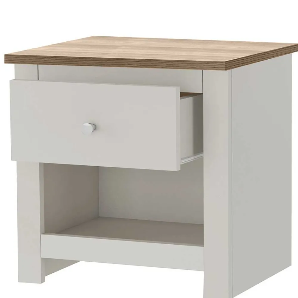 Wohnen Skandinavische Möbel|Weiße Möbel*Nachtkommode in Cremeweiß mit Eiche - Langoona