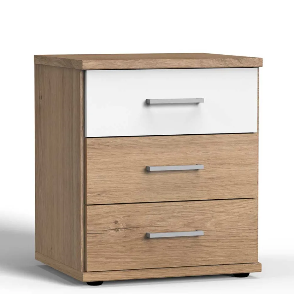 Wohnen Nachttische*Nachtkommode in Eiche Dekor & Weiß - Curacao