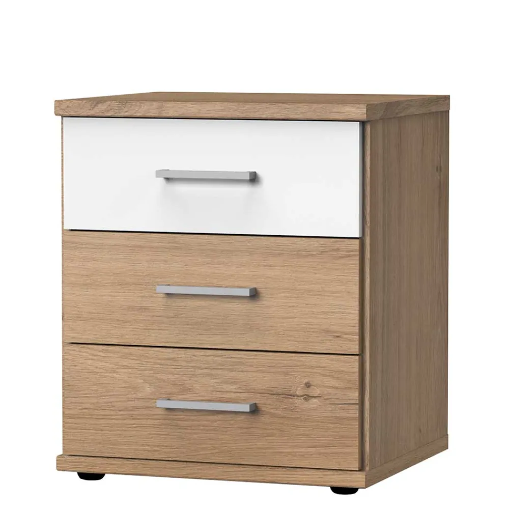 Wohnen Nachttische*Nachtkommode in Eiche Dekor & Weiß - Curacao