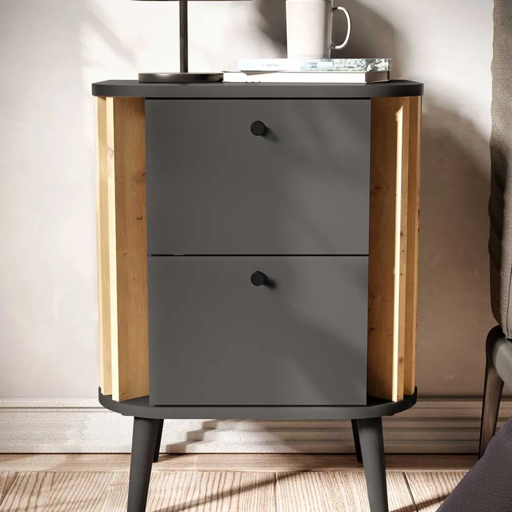 Wohnen Nachtkommode in Grau und Wildeiche - Penzanca