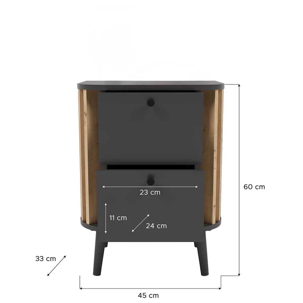 Wohnen Nachtkommode in Grau und Wildeiche - Penzanca