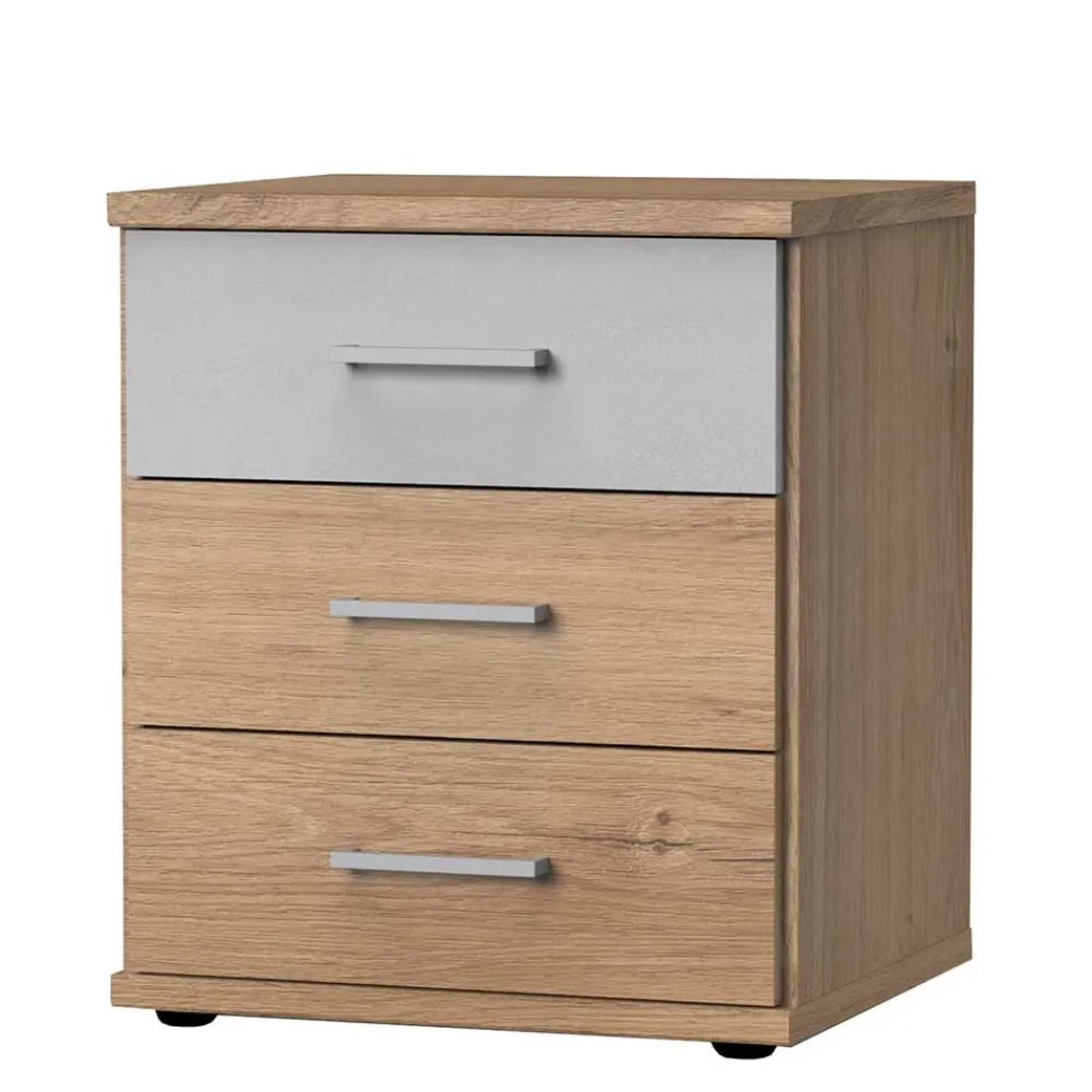 Wohnen Kommoden|Nachttische*Nachtkommode in heller Beton Optik & Eiche - Anca