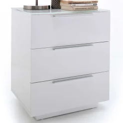 Wohnen Nachtkommode mit Glasbeschichtung Ardila in Weiß
