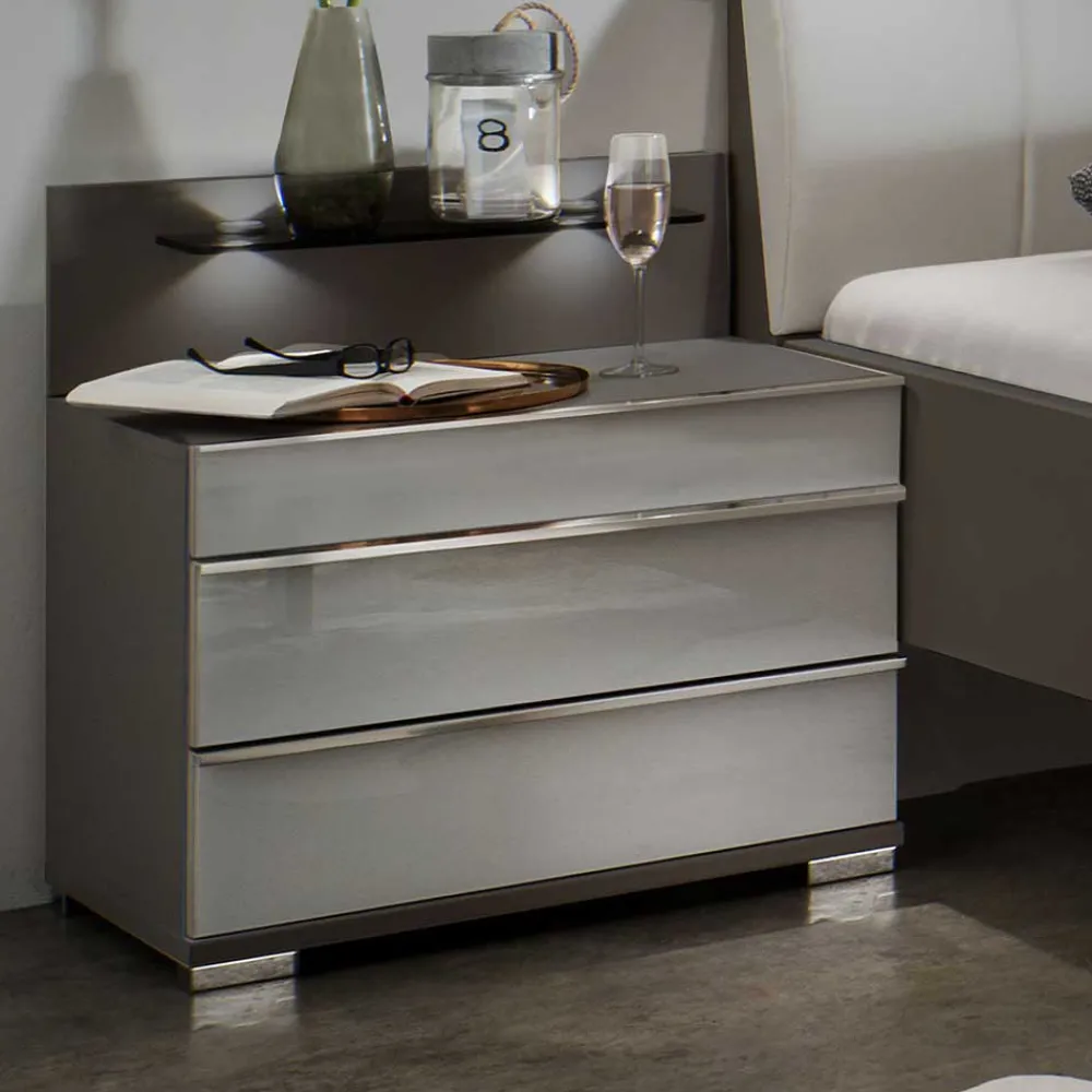 Wohnen Nachttische|Kommoden*Nachtkommoden mit Glasfront Grau - Ocavado (2er Set)