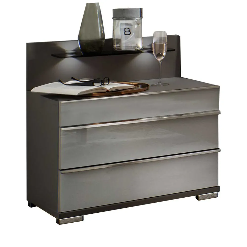 Wohnen Nachttische|Kommoden*Nachtkommoden mit Glasfront Grau - Ocavado (2er Set)