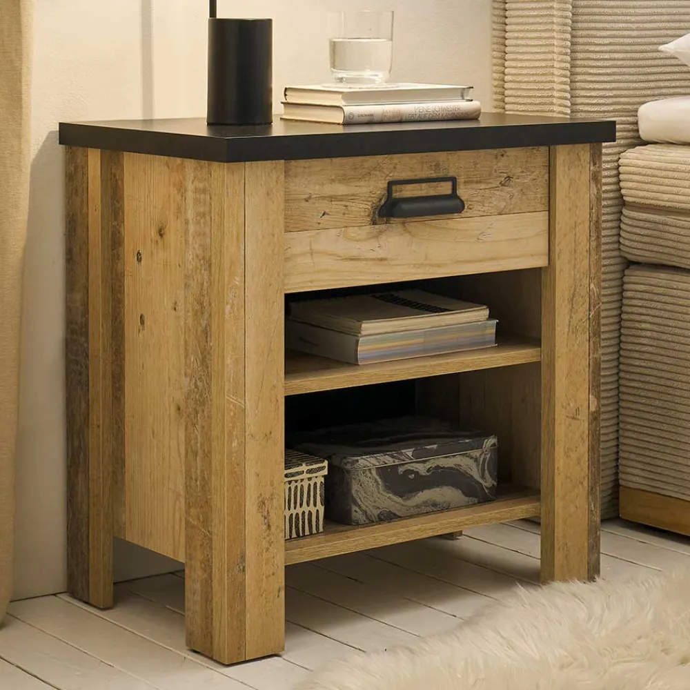 Wohnen Nachtkonsole im Altholz Look & Anthrazit - Naiavio