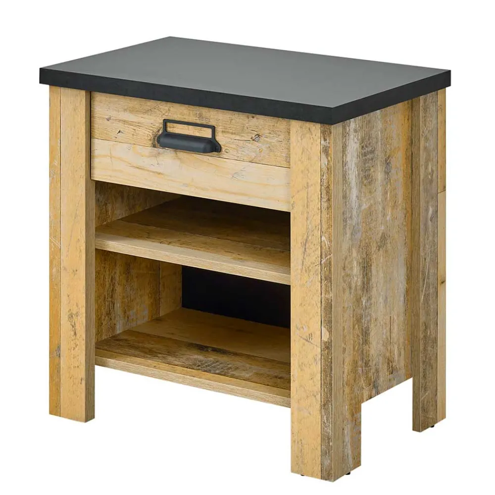 Wohnen Nachtkonsole im Altholz Look & Anthrazit - Naiavio