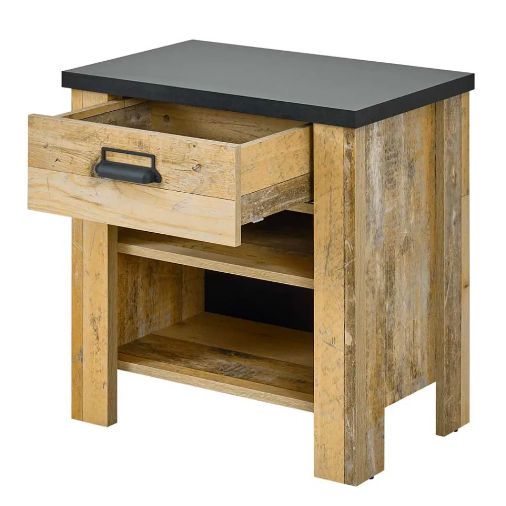 Wohnen Nachtkonsole im Altholz Look & Anthrazit - Naiavio