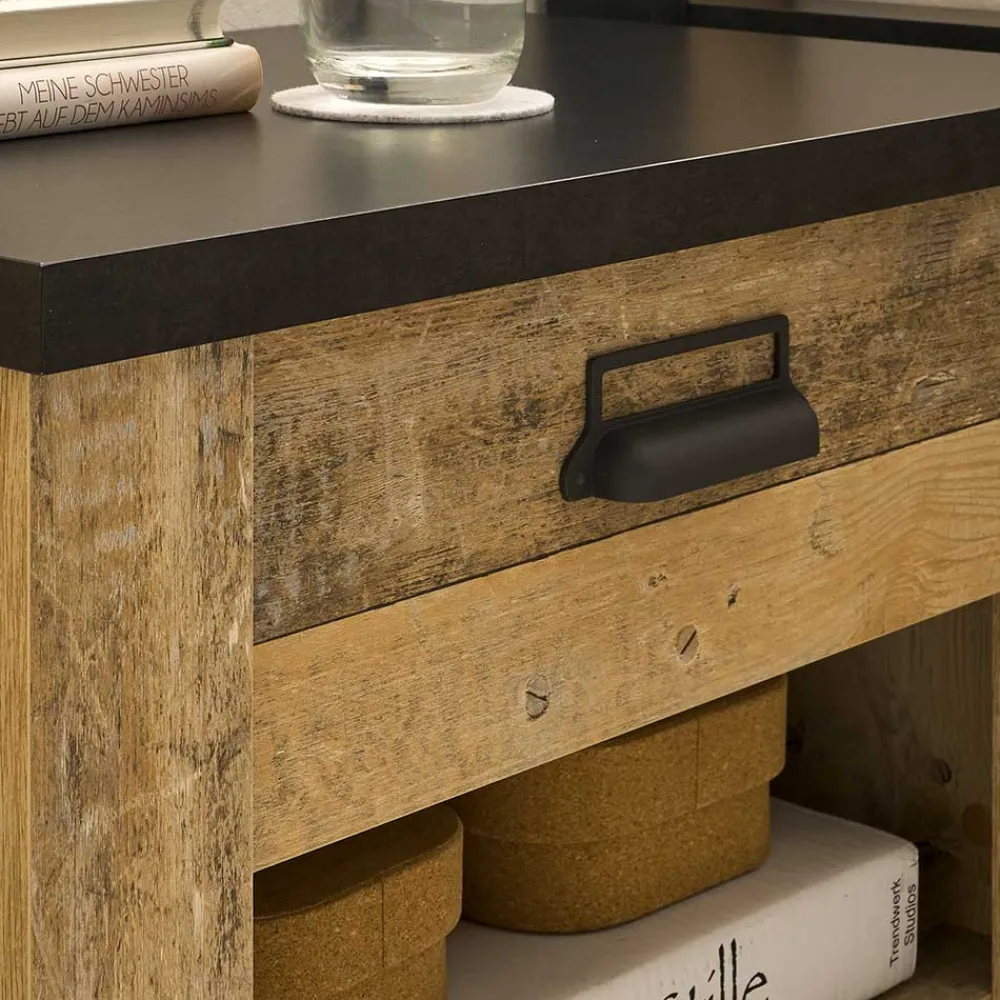 Wohnen Nachtkonsole im Altholz Look & Anthrazit - Naiavio