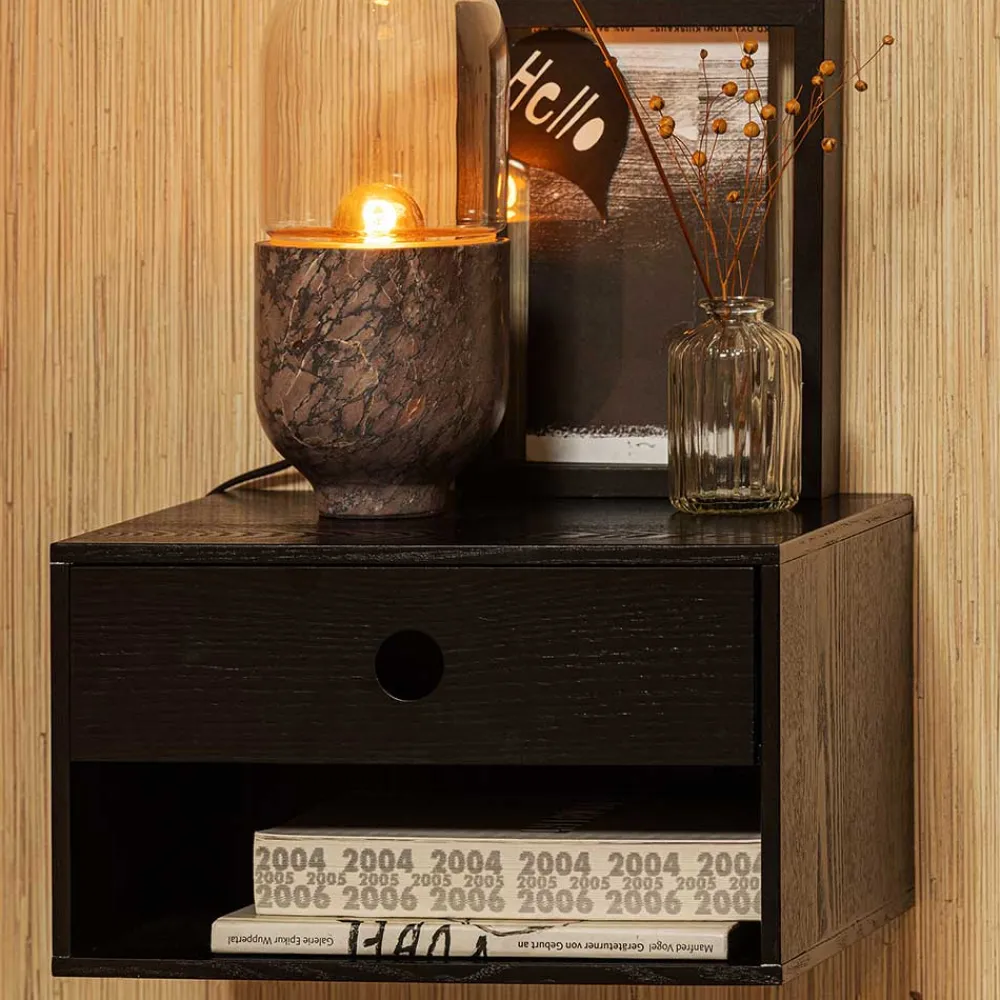 Wohnen Nachtkonsole in Schwarz mit Furnier - Yalin