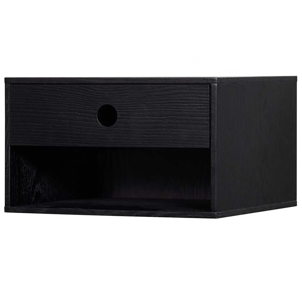 Wohnen Nachtkonsole in Schwarz mit Furnier - Yalin