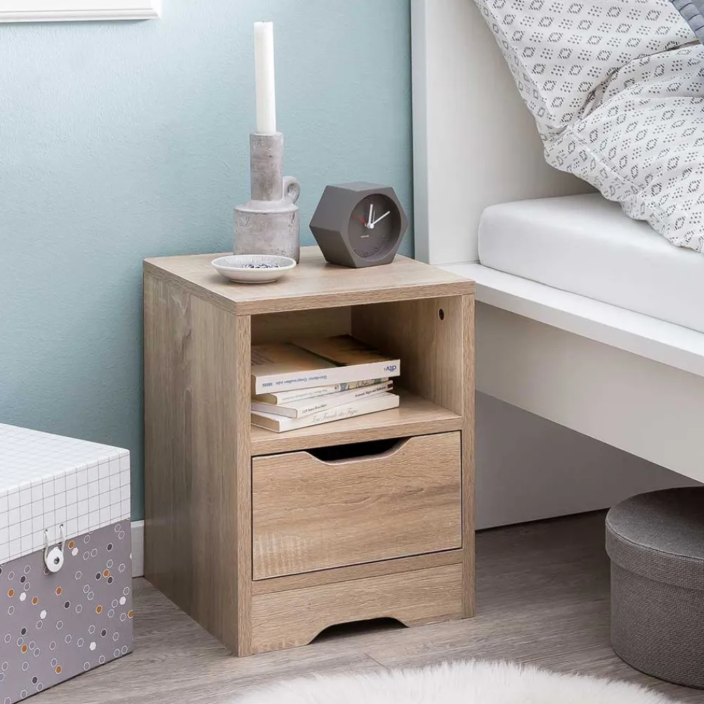 Wohnen Nachtkonsole mit Fach und Schublade - Mavricara