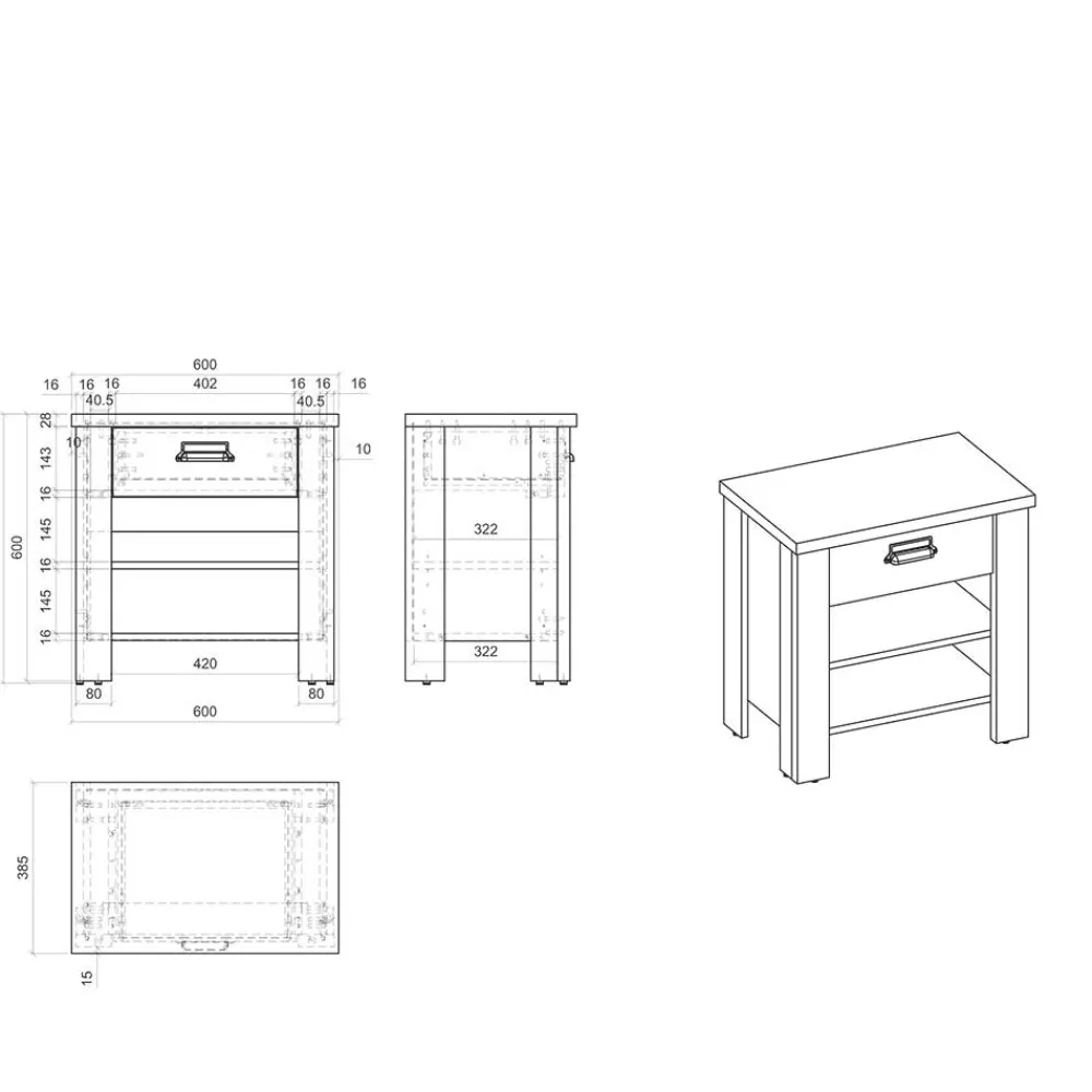 Wohnen Nachtkonsole mit Schublade & zwei Fächern - Tramos