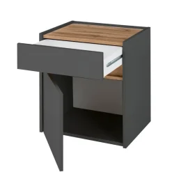 Wohnen Graue Möbel|Nachttische*Nachtschrank in Anthrazit und Wildeiche Dekor - Ahilav