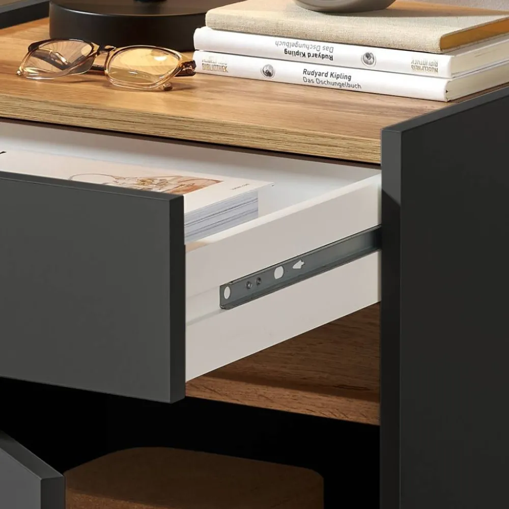 Wohnen Graue Möbel|Nachttische*Nachtschrank in Anthrazit und Wildeiche Dekor - Ahilav