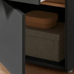 Wohnen Graue Möbel|Nachttische*Nachtschrank in Anthrazit und Wildeiche Dekor - Ahilav