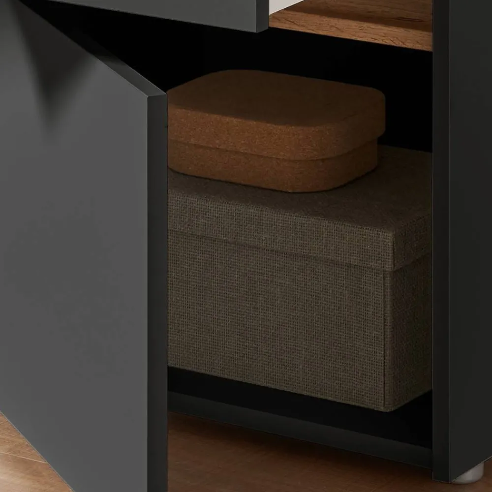 Wohnen Graue Möbel|Nachttische*Nachtschrank in Anthrazit und Wildeiche Dekor - Ahilav