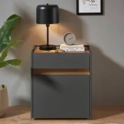 Wohnen Graue Möbel|Nachttische*Nachtschrank in Anthrazit und Wildeiche Dekor - Ahilav