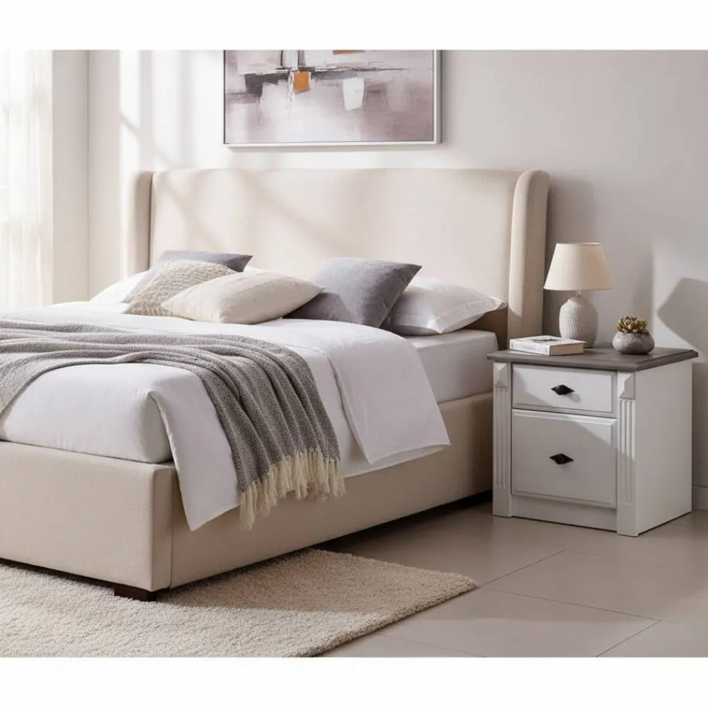 Wohnen Skandinavische Möbel|Landhausmöbel*Nachtschränkchen Caneon in Grau Weiß