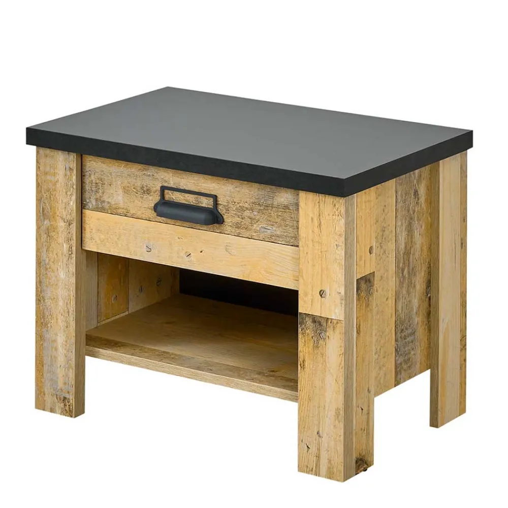 Wohnen Nachttische|Sideboards & Kommoden*Nachttisch in Altholz Optik & Anthrazit - Naiavio