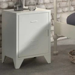 Wohnen Nachttische*Nachttisch mit Tür in Weiß aus Metall - Mavus