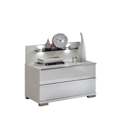 Wohnen Nachttischkommode Donpiave in Weiß Glas beschichtet